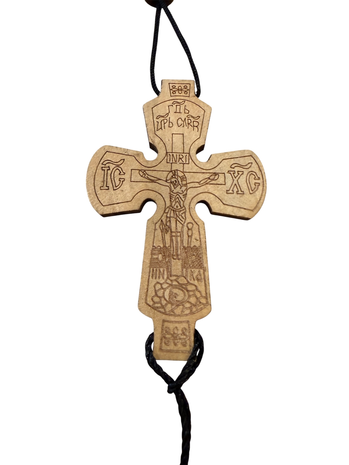 Дървен православен кръст за окачване с пискюл