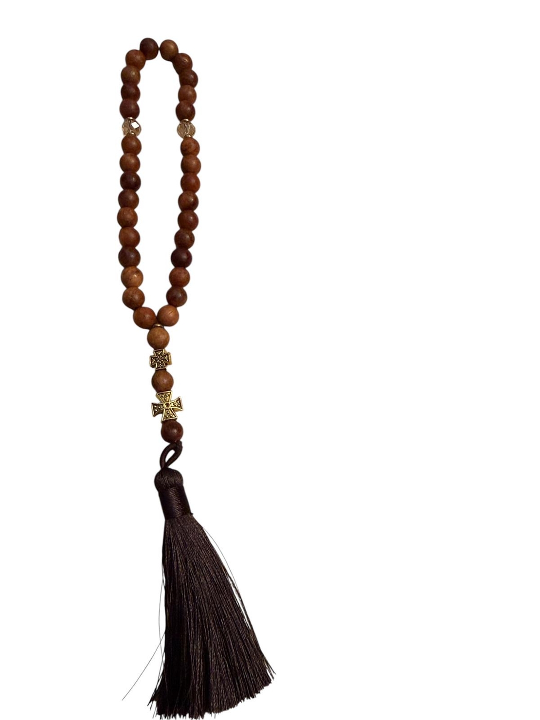 Православна броеница за автомобил с дървени мъниста и кръст