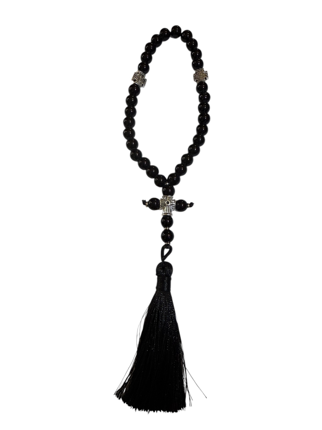 Православна броеница с черни мъниста и пискюл