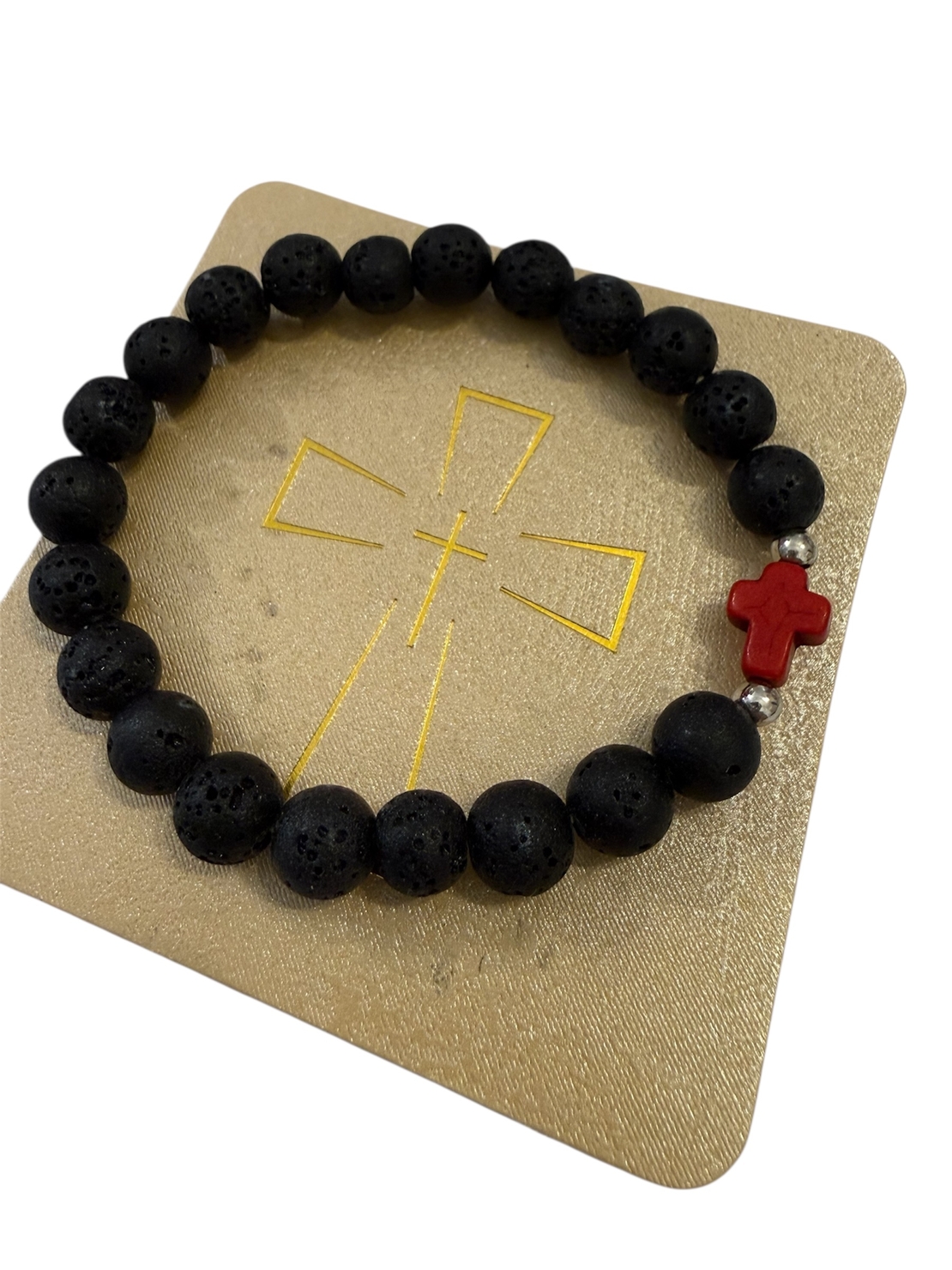 Гривна от вулканичен камък с цветен кръст