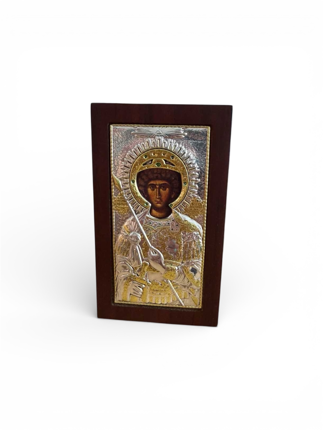 Икона на Св. Георги Победоносец – метална с дървена основа