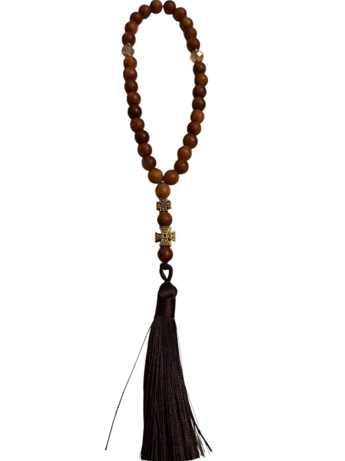 Православна броеница за автомобил с дървени мъниста и кръст