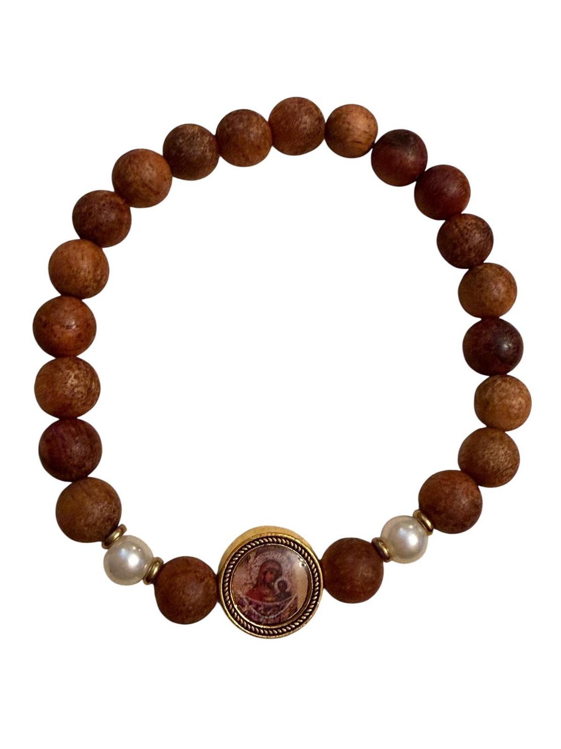 Православна гривна от дървени мъниста със Света Богородица