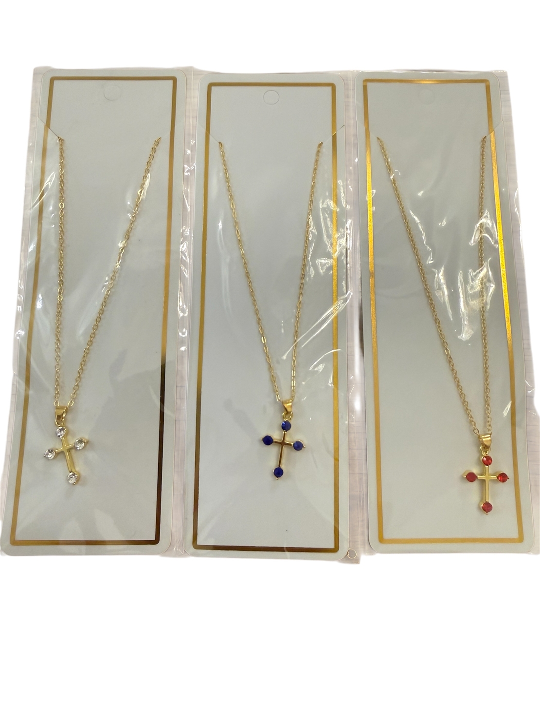 Позлатено колие с православен кръст и камъни