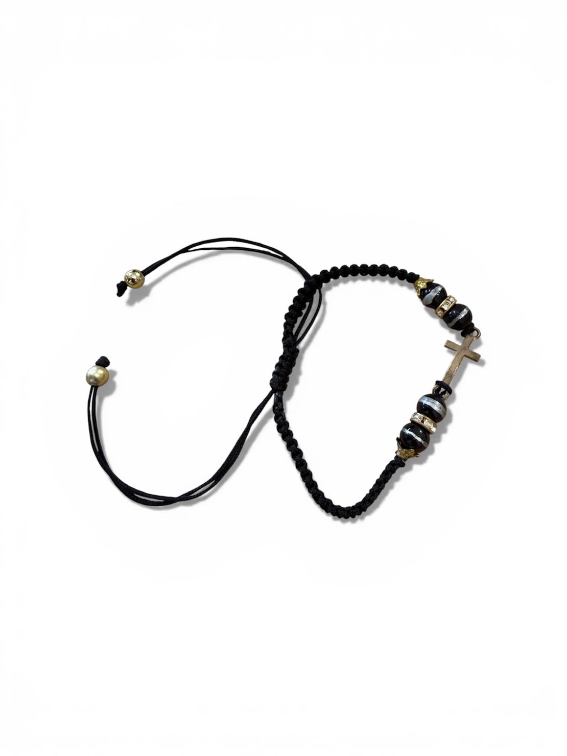 Гривна с православен кръст и черни мъниста