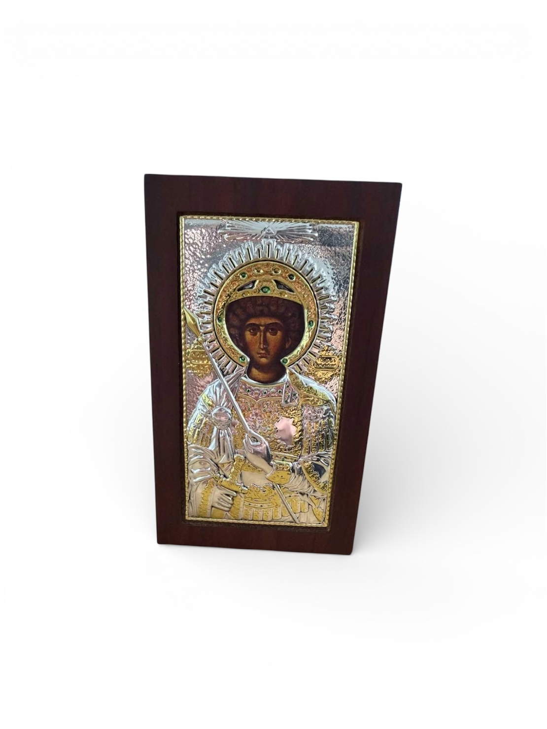 Икона на Св. Георги Победоносец – метална с дървена основа