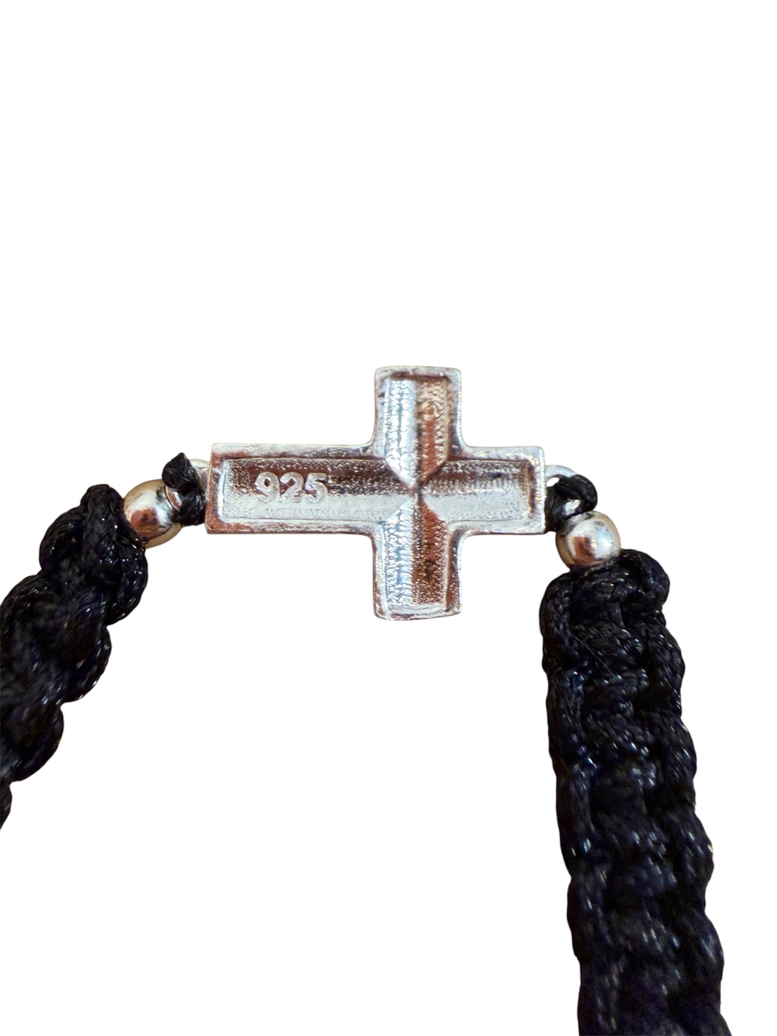 Сребърна гривна 925 с кръст – черна дебела плетка