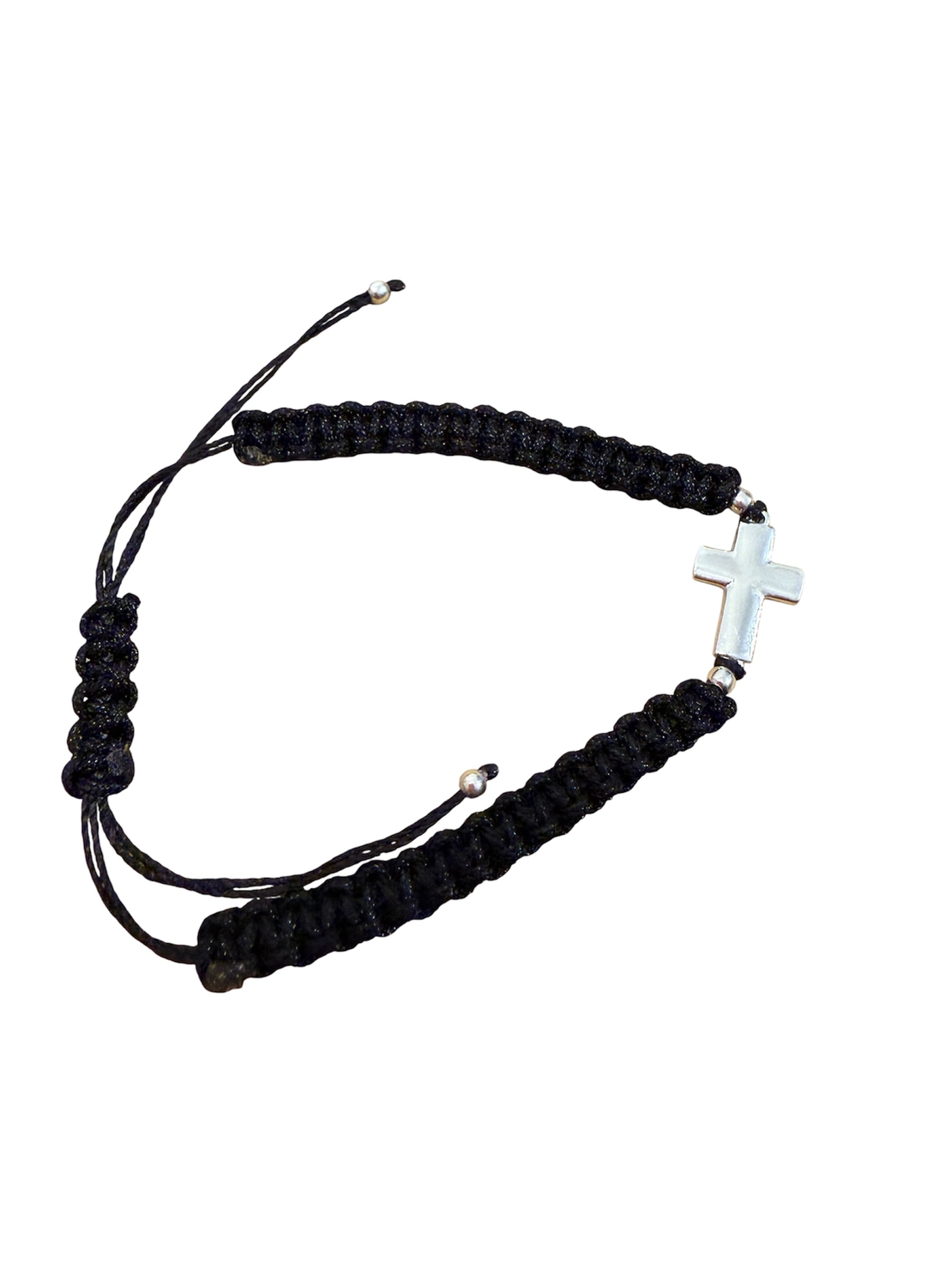 Сребърна гривна 925 с кръст – черна дебела плетка