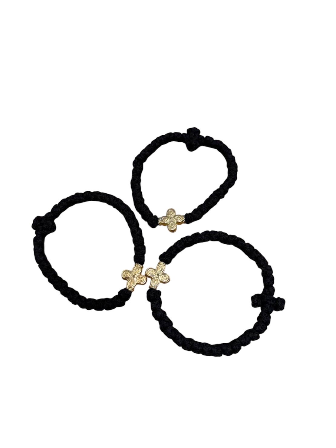 Ръчно плетена православна гривна с позлатен кръст