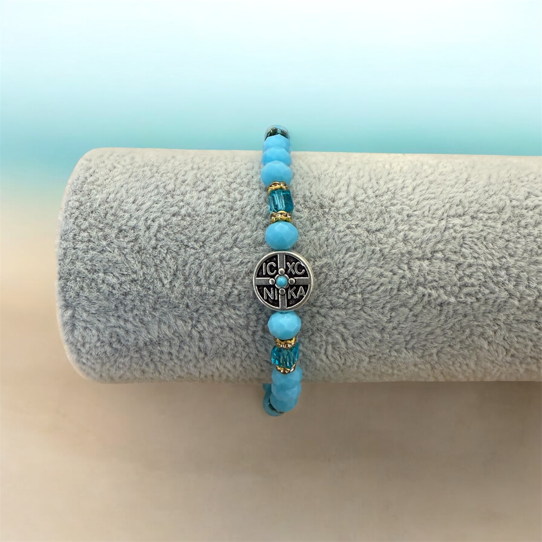 Православна гривна с медальон Исус Христос – син камък