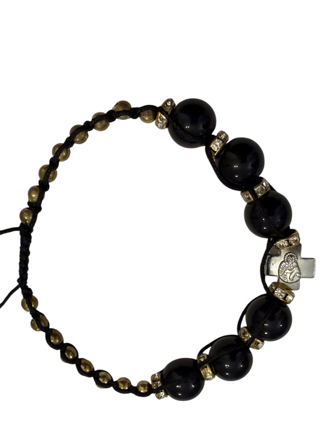 Православна гривна с черни мъниста и кръст Света гора