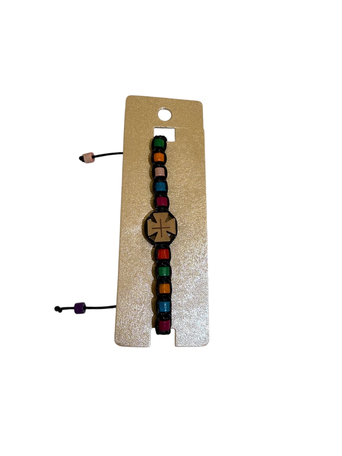 Ръчно изработена гривна с дървен кръст и цветни мъниста