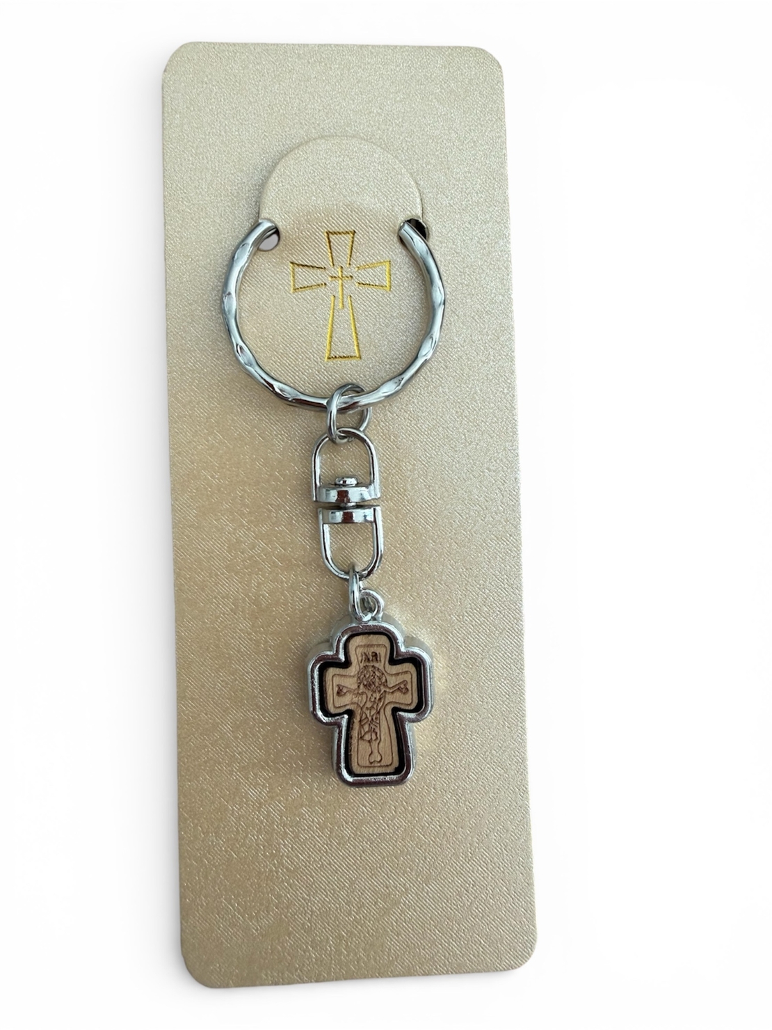 Православен ключодържател с дървен кръст и метална рамка