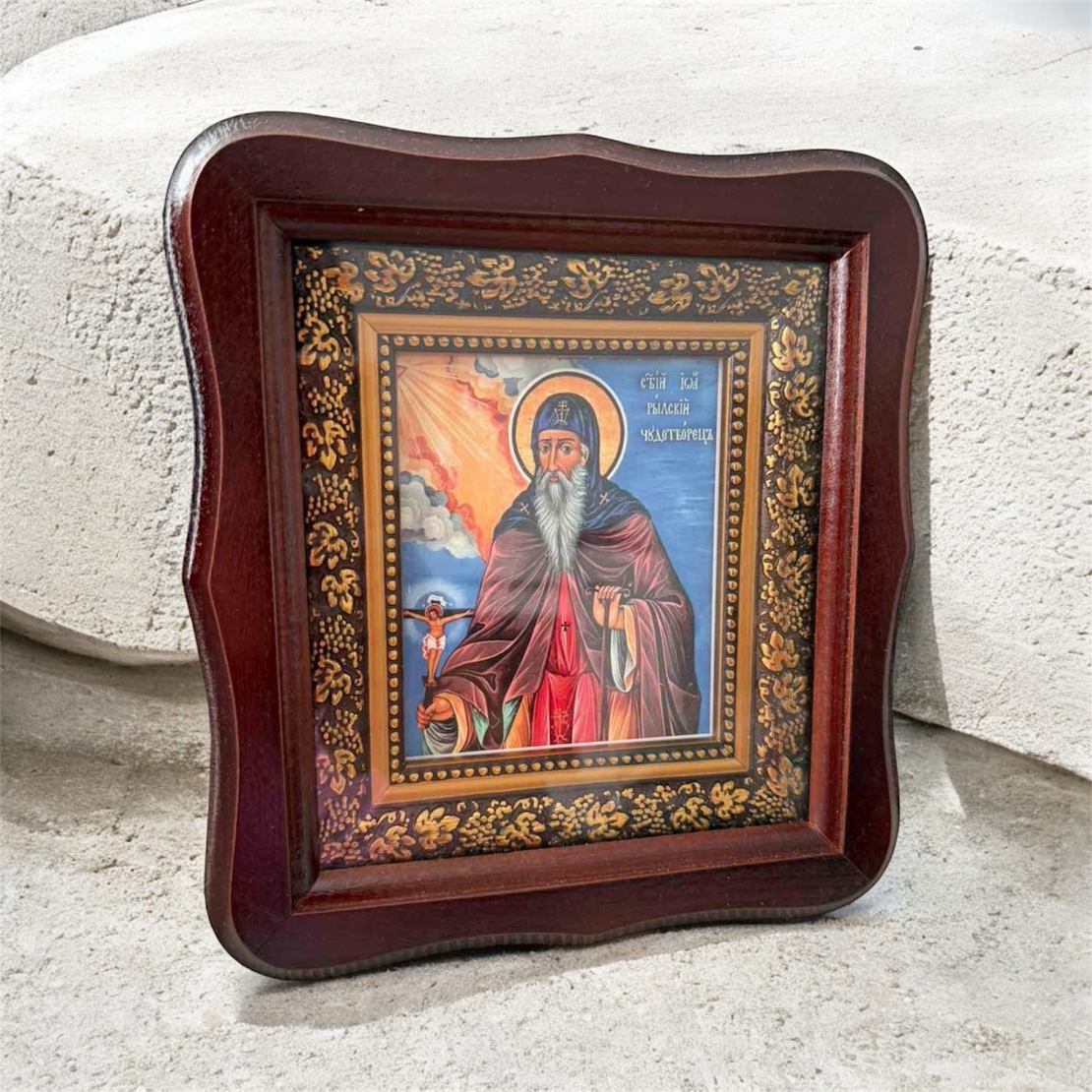 Икона на Свети Йоан Рилски Чудотворец с дървена рамка