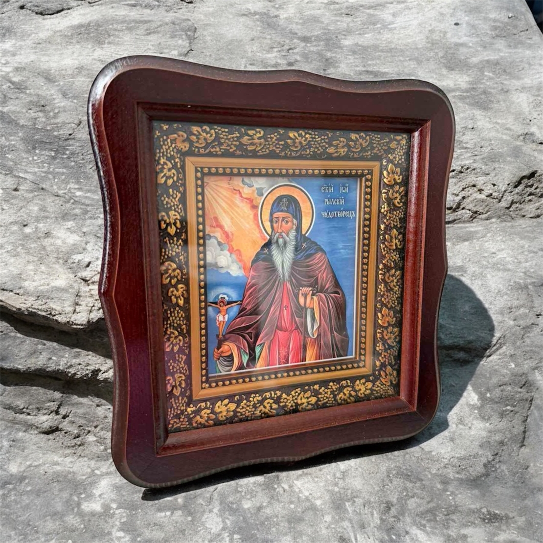 Икона на Свети Йоан Рилски Чудотворец с дървена рамка