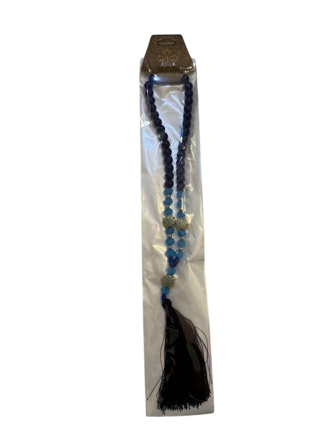 Православна броеница със сини мъниста и пискюл