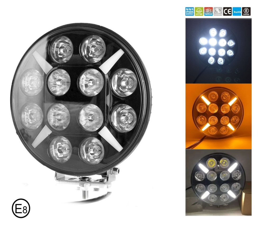 LED Диоден Халоген Фар Бял Оранжев Габарит offroad 4x4 Ø 180 мм 12V 24V 12 Диода за джип камион трактор багер