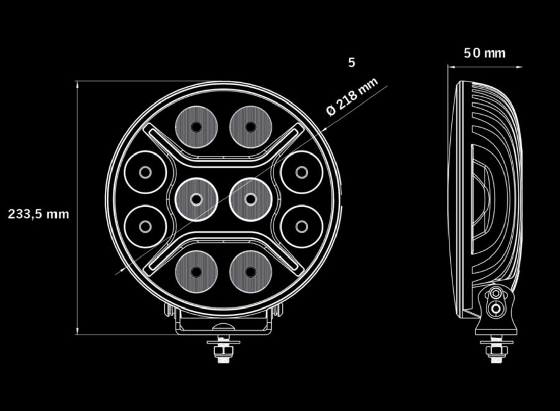 LED + DRL Диоден Халоген Фар Бял Оранжев Габарит Ø 230 мм 12V 24V за джип камион трактор багер земеделски машини и др.