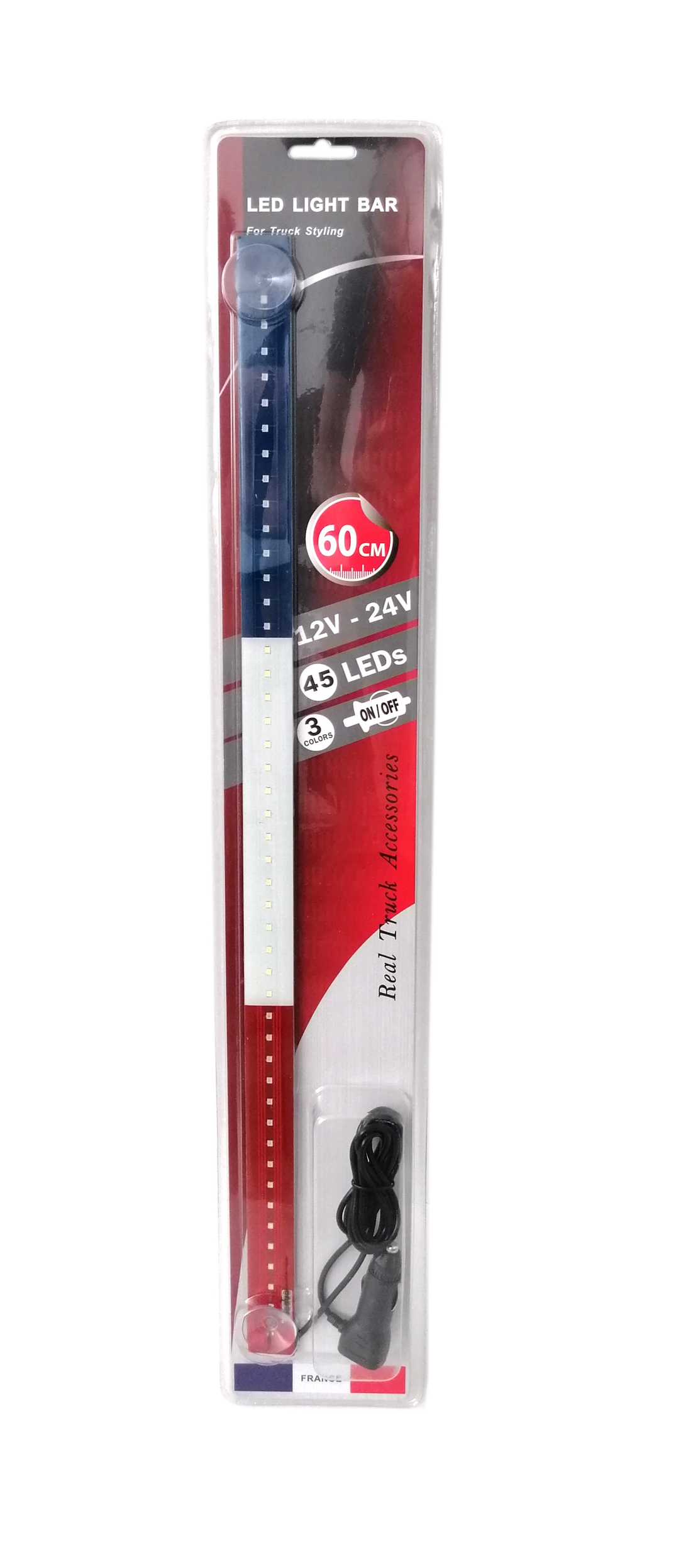 Светещ лед бар 60 cm 45 LED 12V - 24V синьо-бяло-червено FR France Croatia Holland флаг знаме Франция Хърватска Холандия