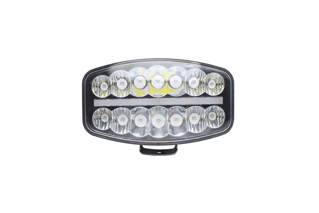 80W LED Лед Фар Халоген с DRL дневни светлини габарит бяло - оранжево неон ефект 24,5см x 13,9см, 4100lm, 12V - 24V, E-Mark Подходящ За DAF MAN Scania Volvo и др.