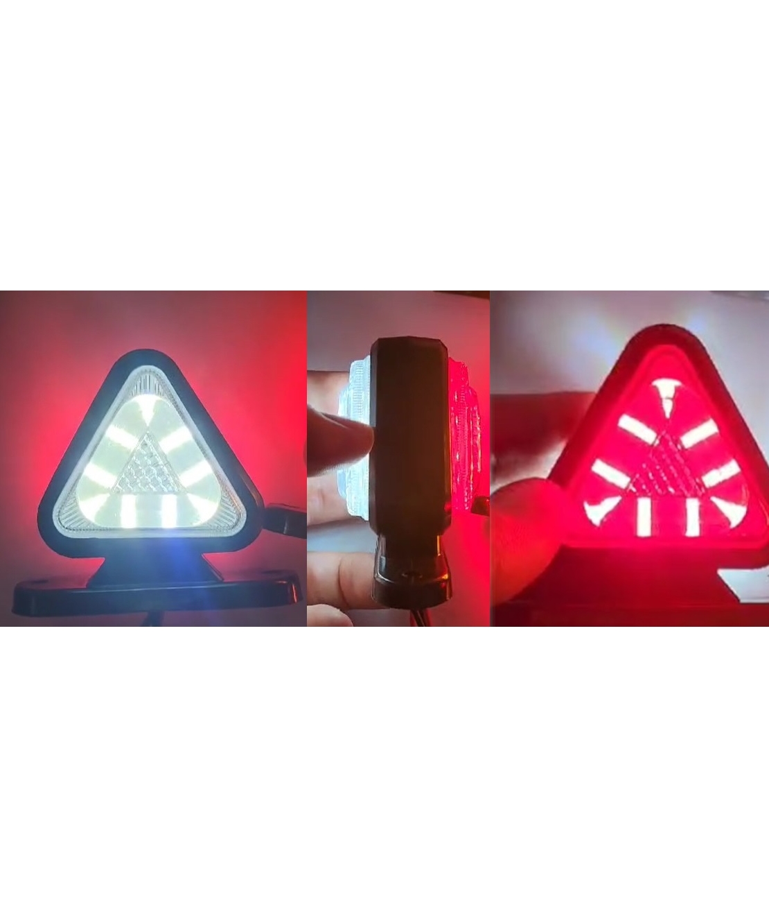 Комплект от 2 броя 18LED ЛЕД мини светодиоднен габарит токос тип рогче 12 - 24V бяло - червено с триъгълна форма Неон Ефект за ремаркета платформи камиони и др.