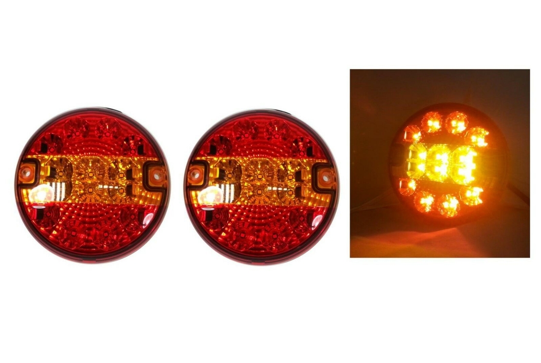 Комплект 2 Броя LED Лед Диоден Стоп Тип Хамбургер, Тънък Slim , Ø14cm, 12V-24V, За Камион, Ремарке, Бус , Каравана, Кемпер