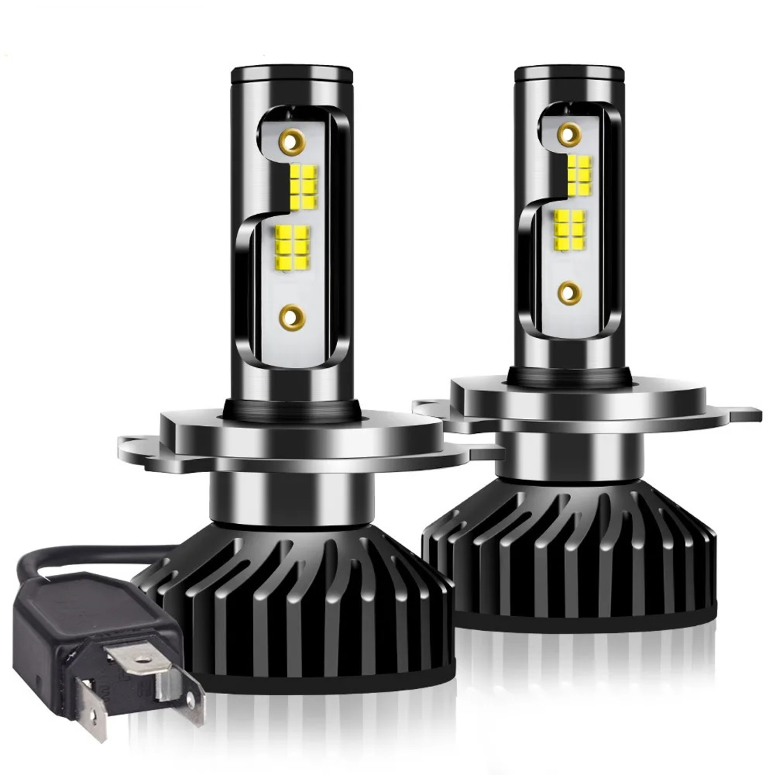 Комплект от 2бр Умалени Мини Лед Led Диодни Крушки H4 Х4 12V 50W 12000lm Mono LED +300% За Фарове Can Bus без грешки къси/дълги