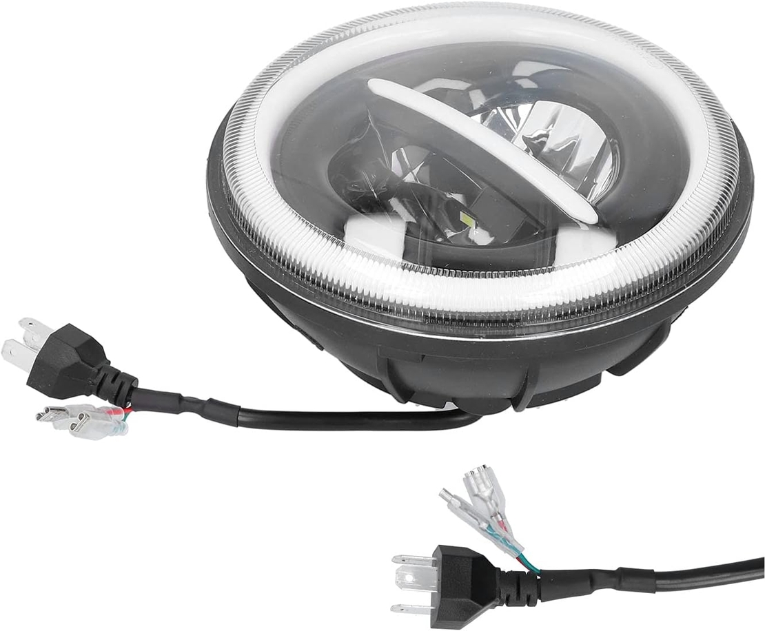 Комплект от 2бр. универсален 7 инча 18см ЛЕД LED фар лампа халоген 12V-24V къси/дълги с DRL дневни светлини мигач бяло-жълто 7500lm за АТВ джип мотоциклет камион трактор и др.