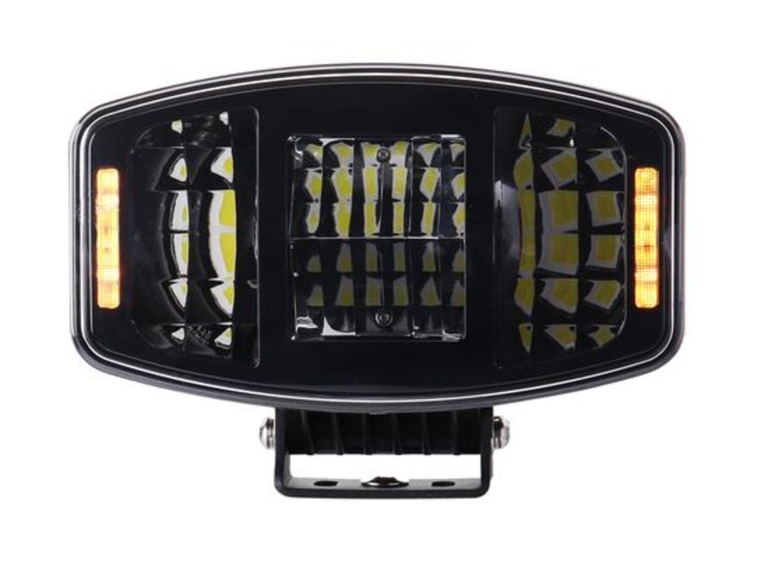Универсален мощен LED ЛЕД 100W фар халоген лампа 12V - 24V с DRL/parking светлина бяло-жълто за АТВ джип камион трактор