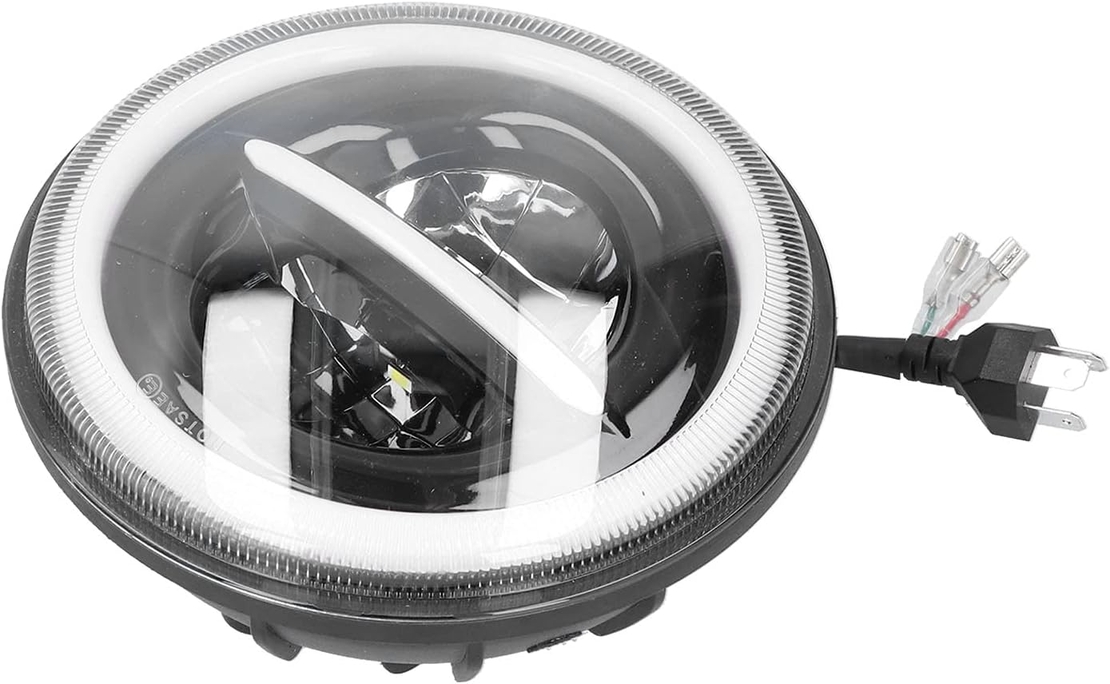 Универсален 7 инча 18см ЛЕД LED фар лампа халоген 12V-24V къси/дълги с DRL дневни светлини мигач бяло-жълто 7500lm за АТВ джип мотоциклет камион трактор и др.
