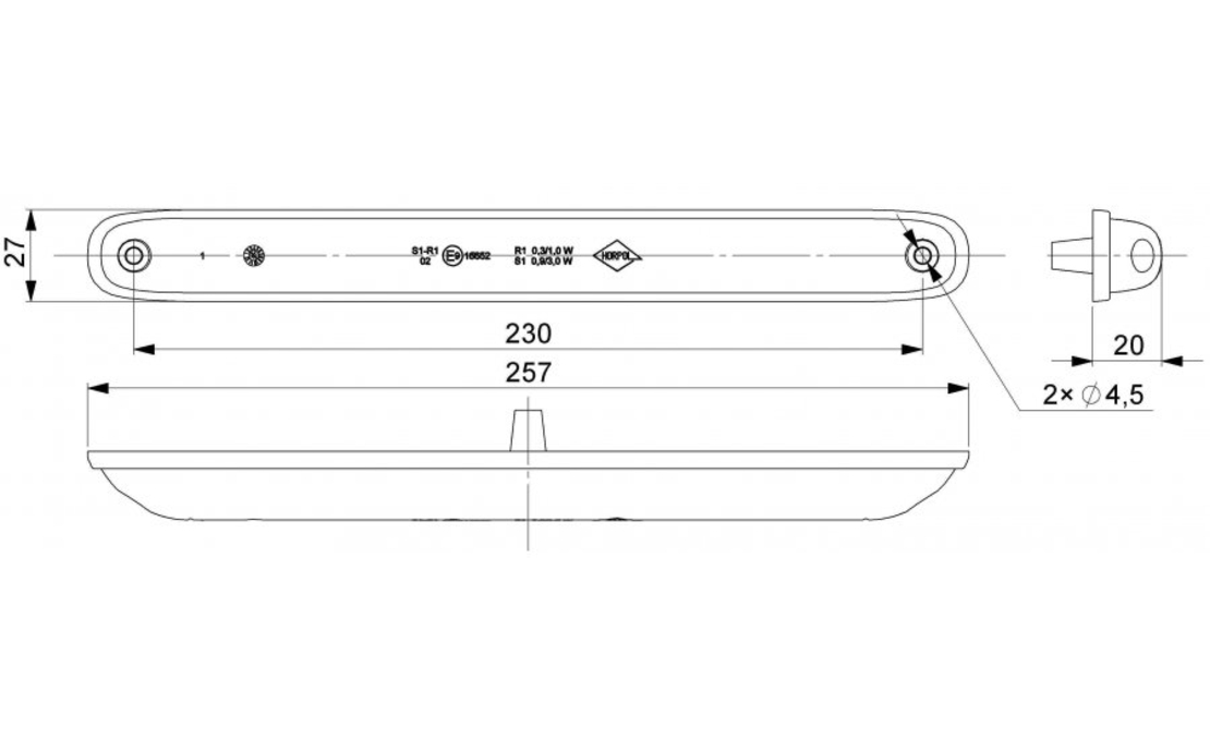 LED Лед Светлина, Две функции, Стоп, Габарит, Червен цвят, 12V - 24V, E-Mark