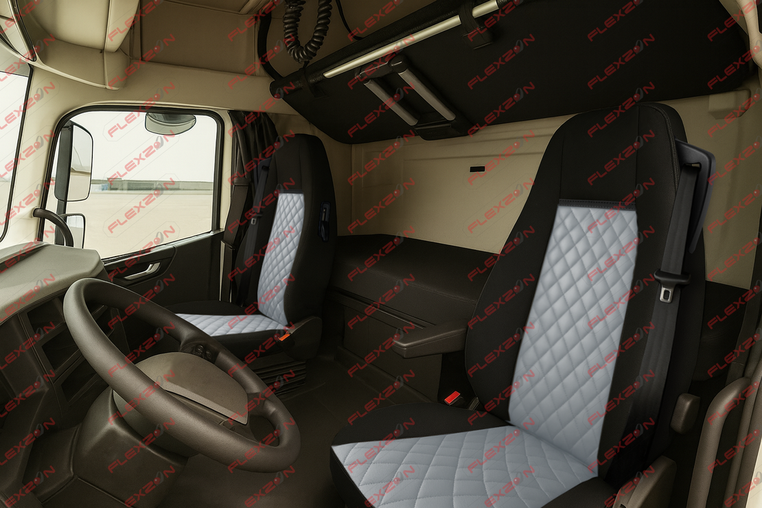 TAP1207SSGКомплект 1+1 тапицерия от еко кожа за VOLVO FH12 EURO 5 2006- 2015 - сиво-черно