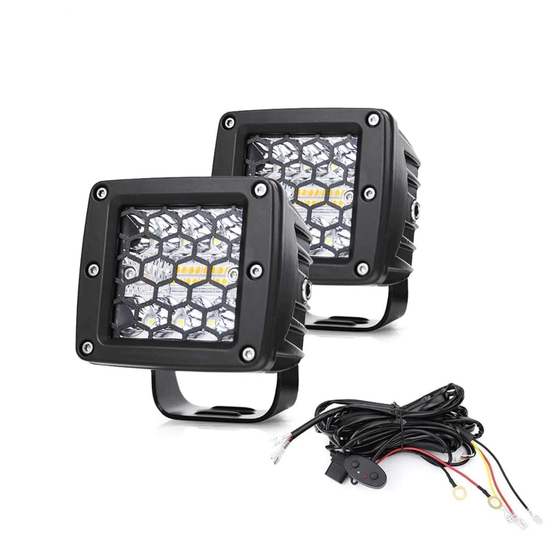 Комплект от 2 броя Лед LED Халогени Аварийни Лампи Бяла + Оранжева Светлина 12V - 24V Dual Combo Light Двойна Светлина Flash Блиц Мигащи 6 режима - HAL484
