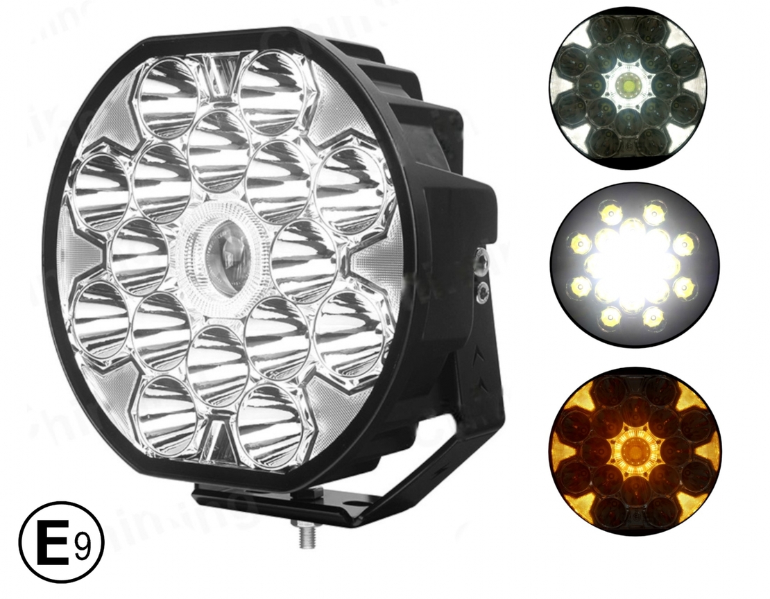 LED Халоген 22см Фар Бяла Светлина + Бяла и Жълта Габаритна 80W 9100lm 12V 24V Е-марк Е9 Бус Ван 4х4 Джип ATV Камион Трактор