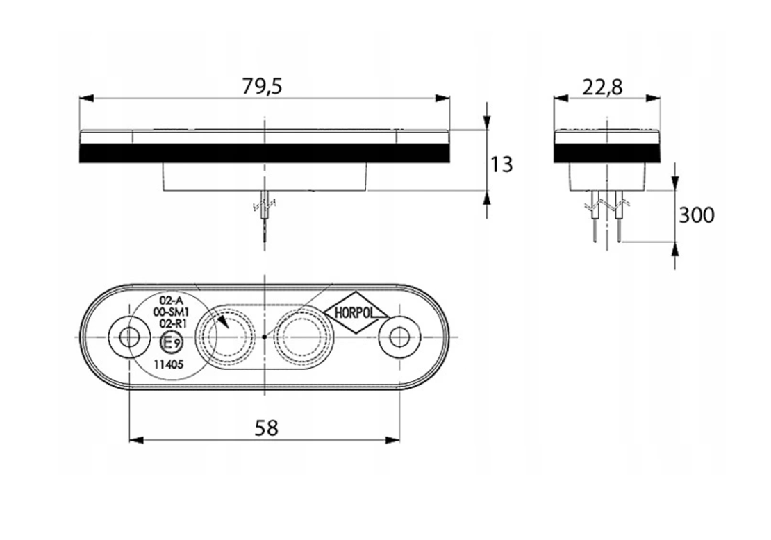 LED Светодиоден Габарит, Маркер, Токос, Червен, Овален, Е-Mark, 3 LED, 12V-24V, 8 см