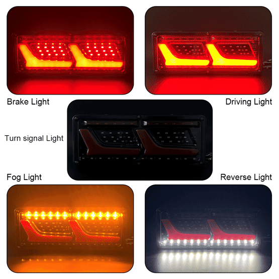 Комплект Ляв + Десен Диодни LED Лед Стопове 12V-24V с Динамичен Мигач Неон Neon Ефект 32x13cm За Бус Камион Тир Ремарке Караванa
