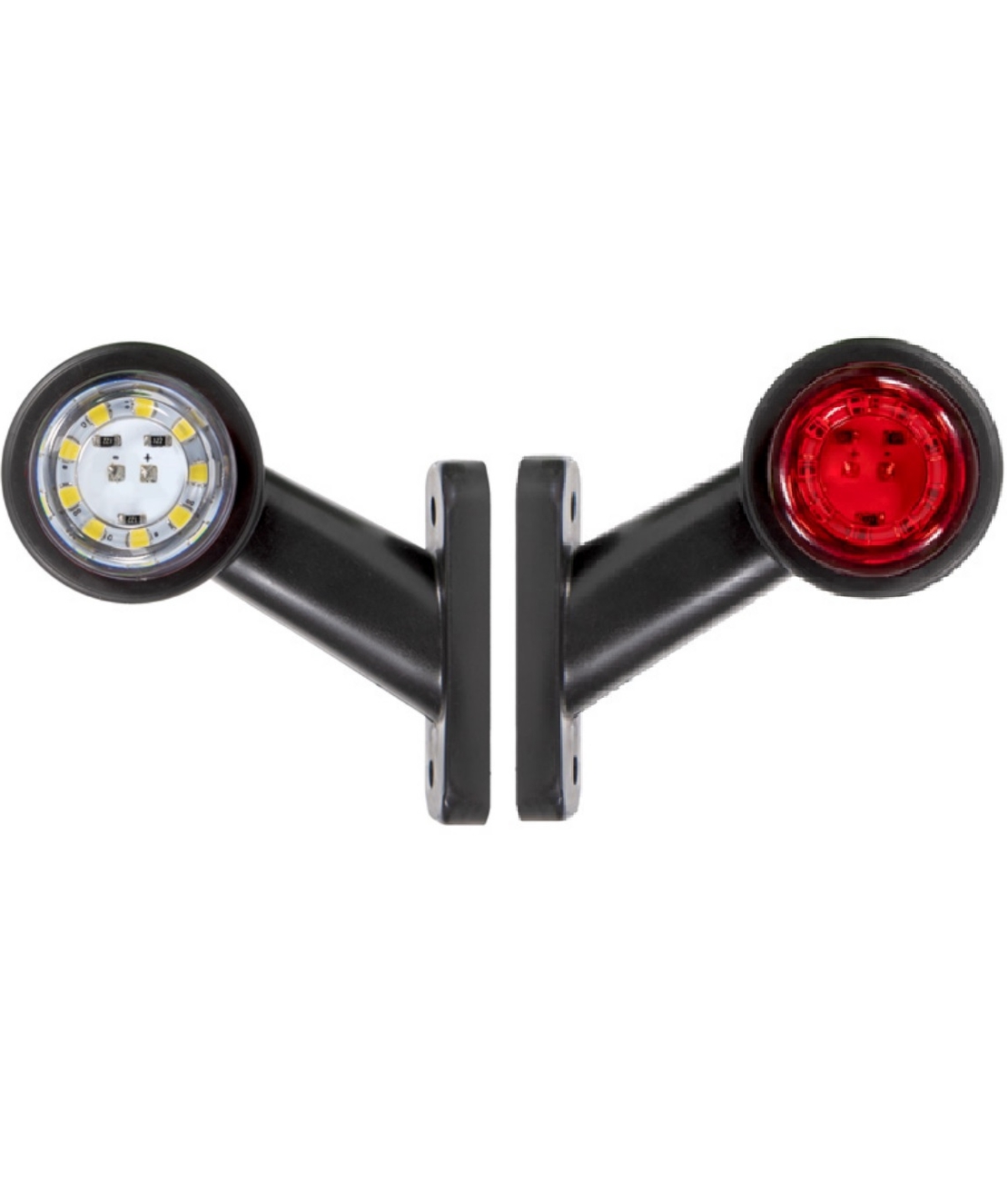Комплект от 2 броя 12- 24V LED ЛЕД къси мини странични габаритни светлини тип рогче въртящи се с ротация за камион ремарке платформа каравана и др. бяло-червен 80 X 60 mm