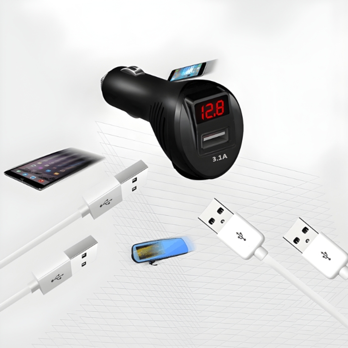 Разклонител за запалка с 2 гнезда, USB порт и волтметър