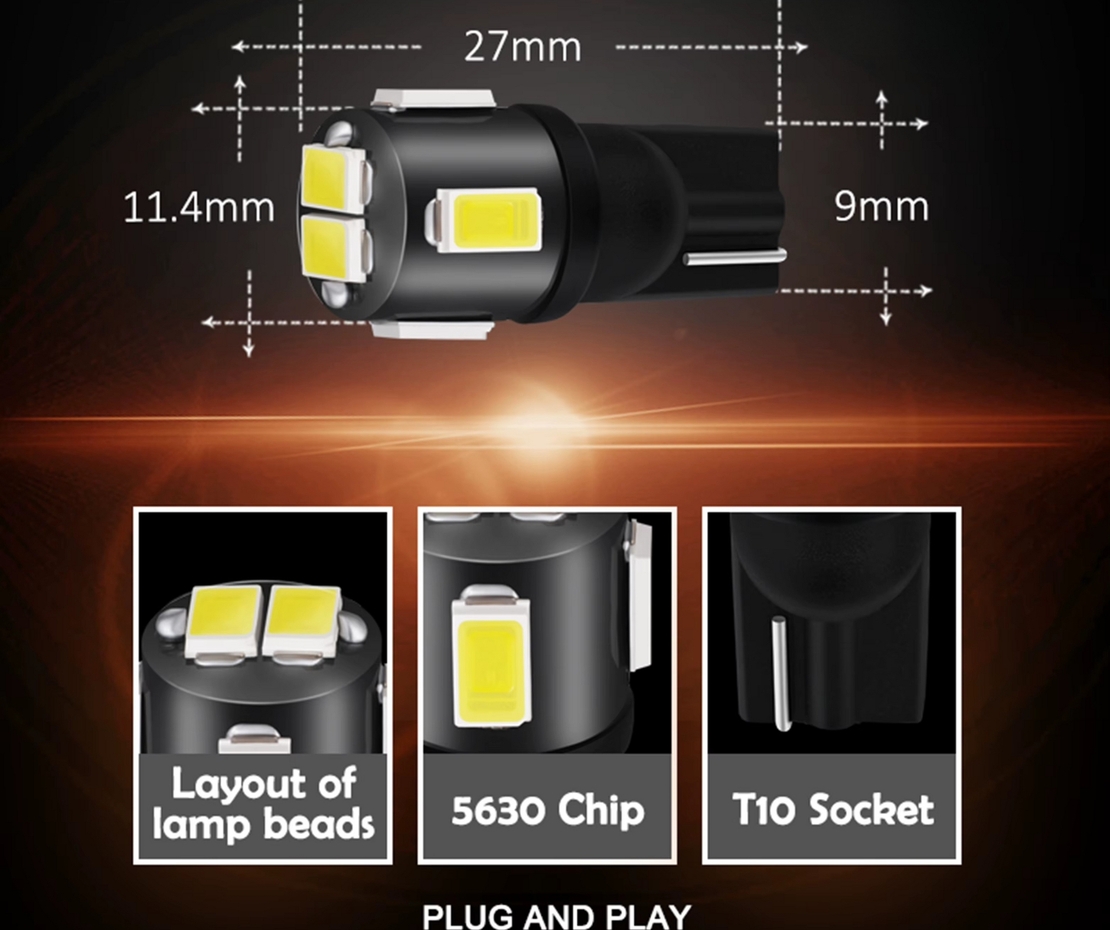 Комплект 2 бр. LED крушки T10 W5W, 7000K бяла светлина, ниска консумация, 12V - блистер