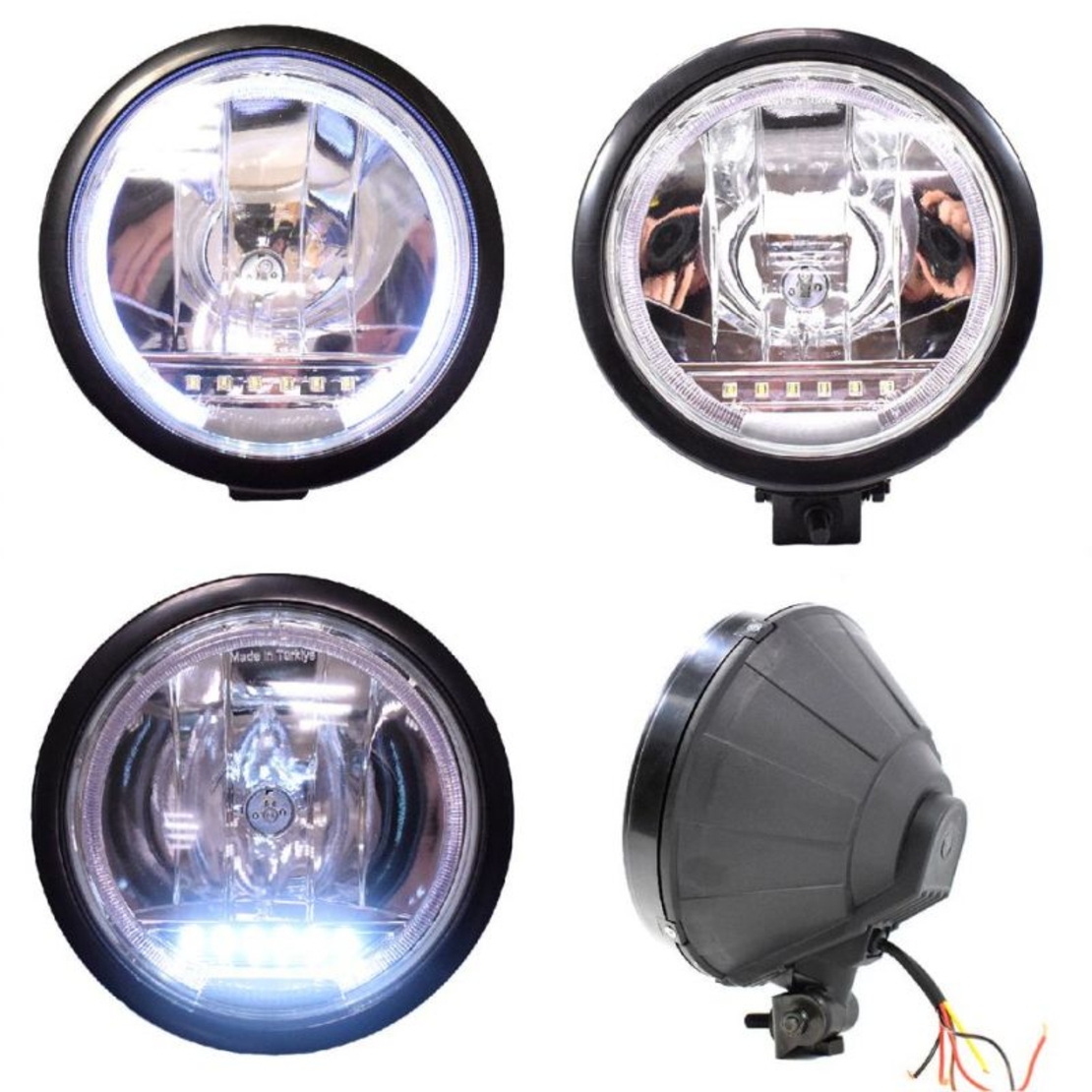 Един 1 Брой Халоген, Фар, Ø 225мм, 12V 24V, Крушка H1 + 6 LED ЛЕД Диода, E-Mark, За Камион, Трактор, Багер, Земеделски Машини и др.