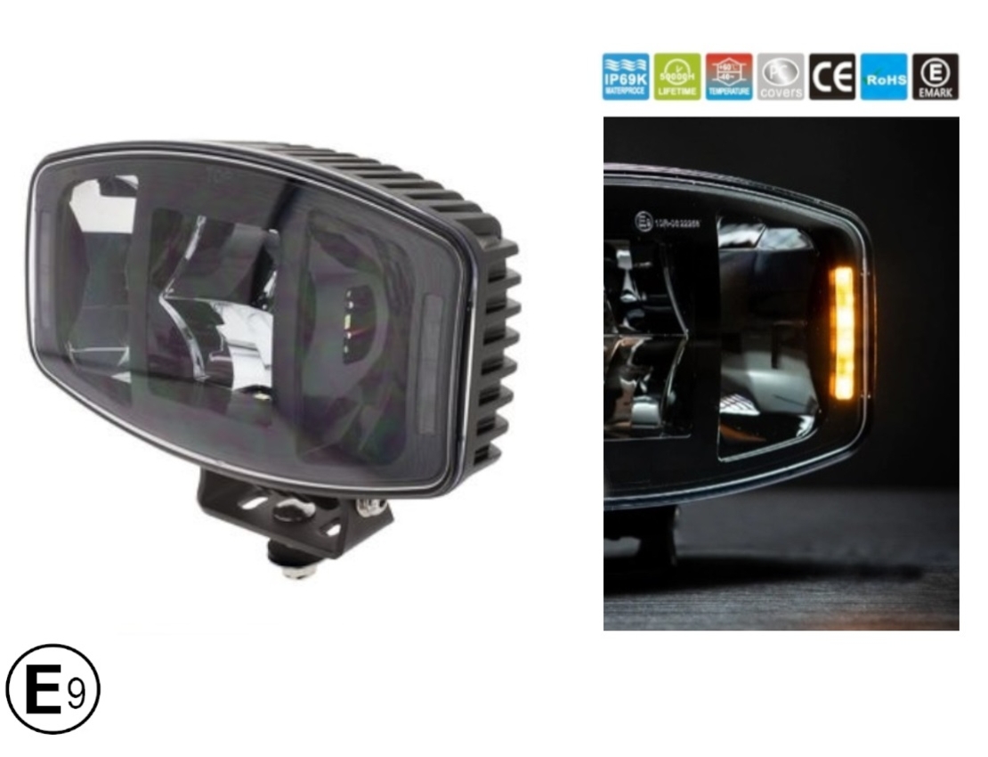Универсален мощен LED ЛЕД 100W фар халоген лампа 12V - 24V с DRL/parking светлина бяло-жълто за АТВ джип камион трактор