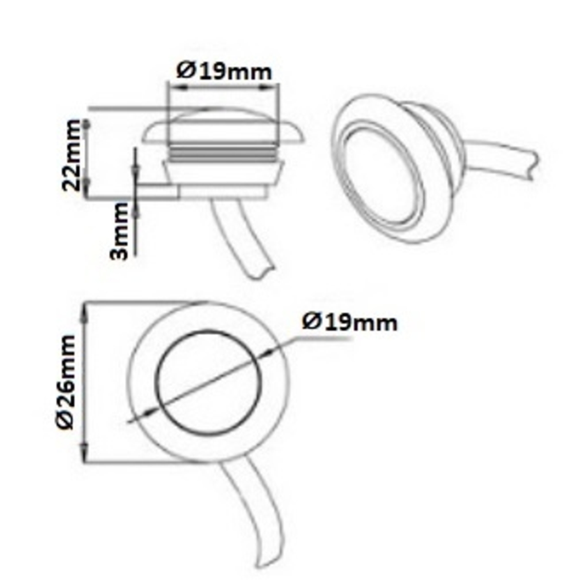Червен LED Габарит, Тип Копче, Маркер, Токос - 24V