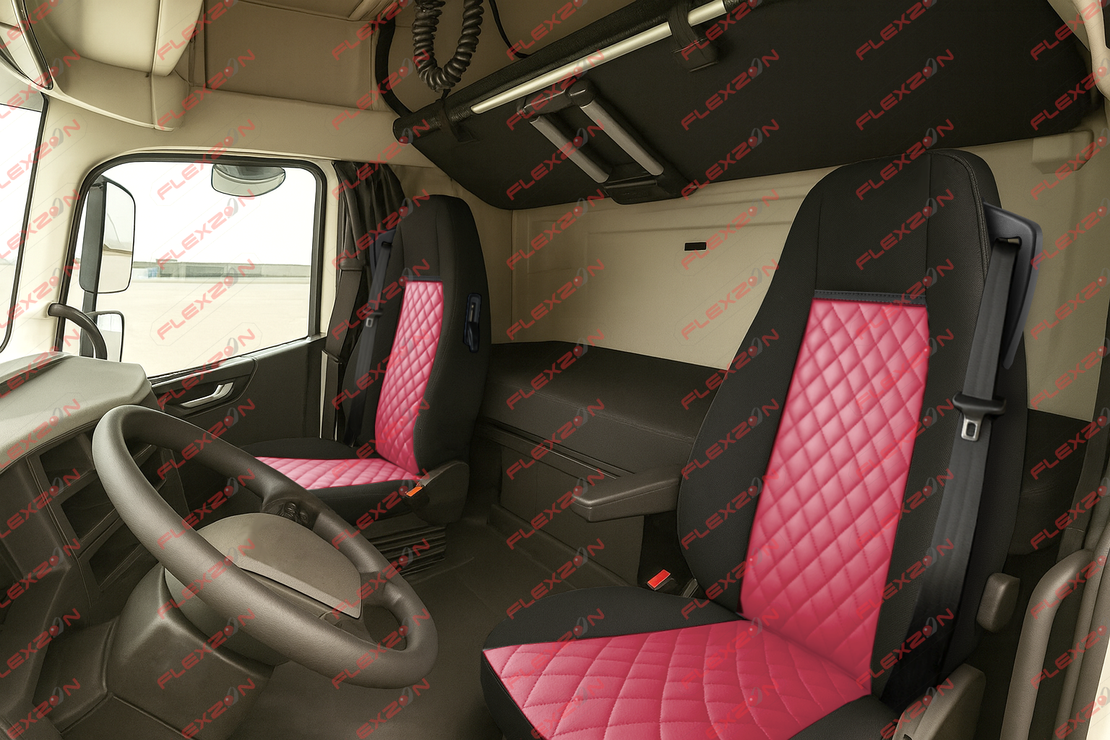 Комплект 1+1 тапицерия от еко кожа за VOLVO FH EURO 6 2016-2020 - червено-черно