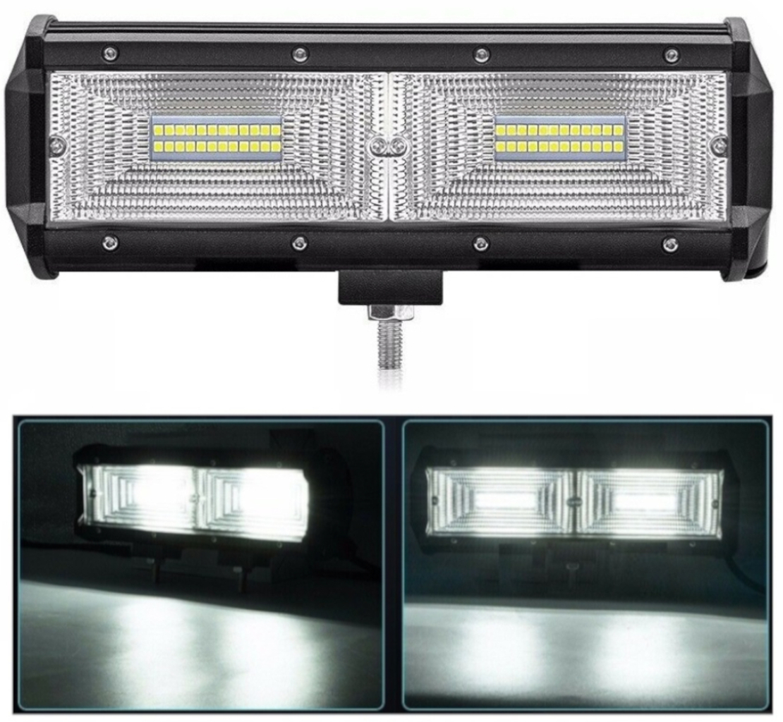 Универсален 144W Лед LED Халоген Фар Работна Лампа 12V - 24V с Разпръсната Flood Светлина за автомобил офроуд бус ван камион 24cm
