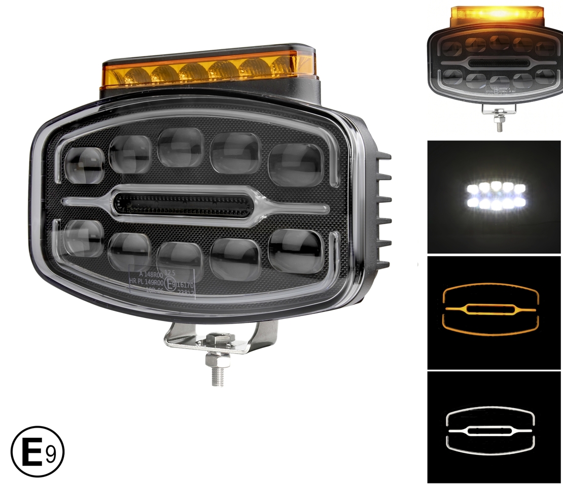 LED Халоген Фар 3 Функции DRL бяла/оранжева светлина с 360° аварийна лампа с 4 функции на премигане 12-24V за джип камион агротехника и др.