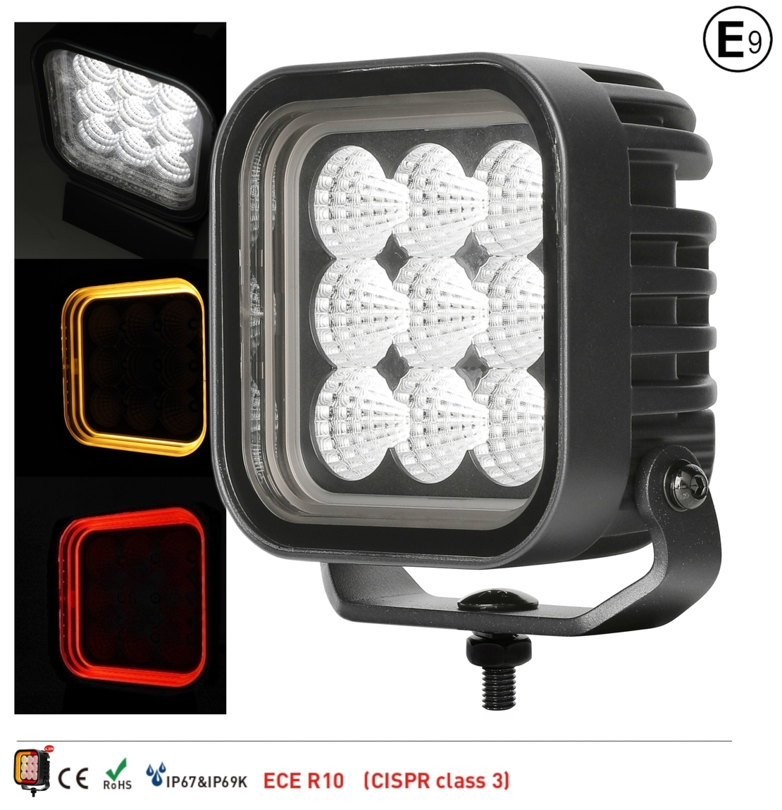 64W LED Халоген Бял, Разпръсната светлина с жълта и червена DRL светлина 12V-24V