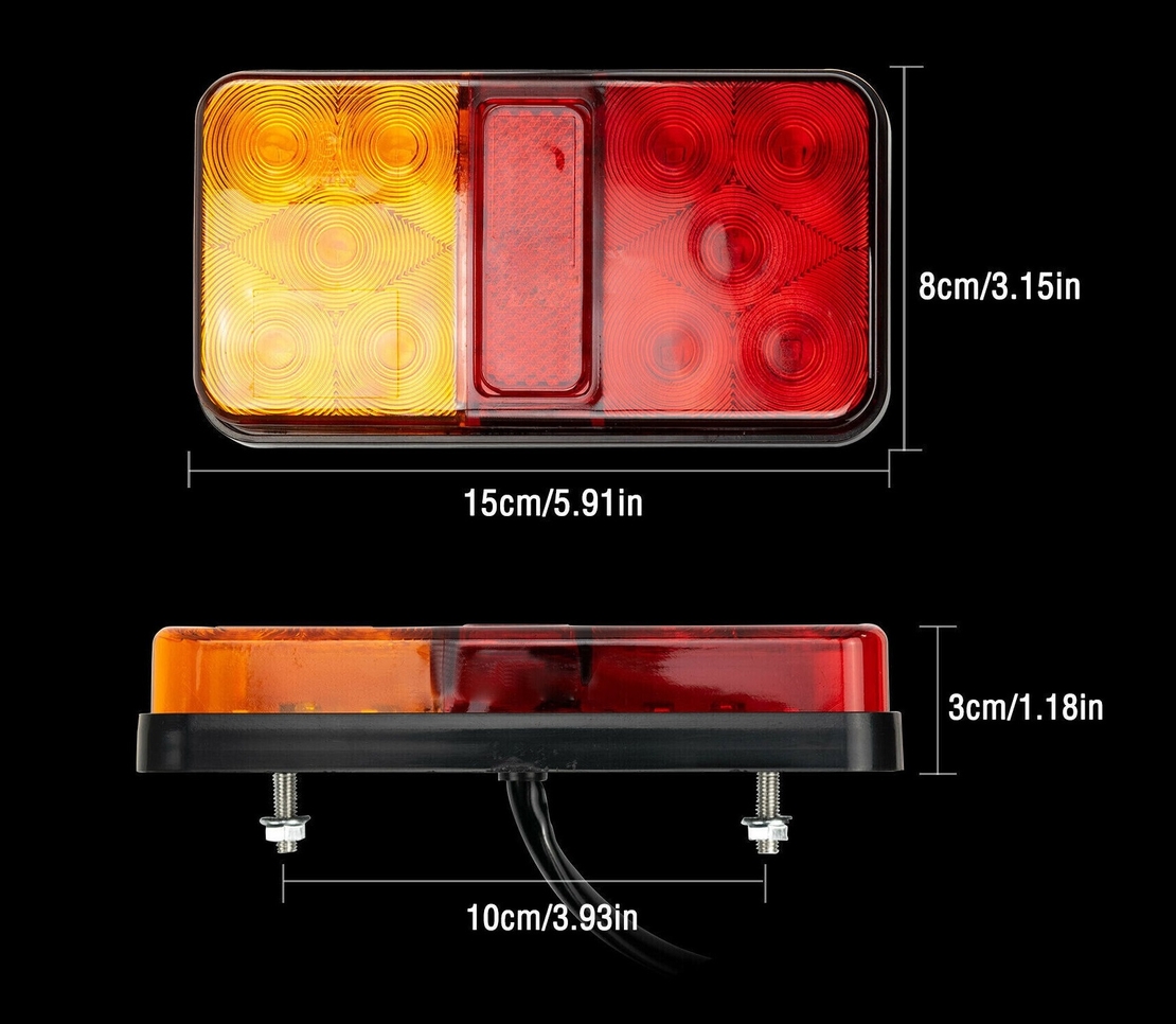 Комплект от 2 броя LED Лед Диодни Стопове Стоп Задна Светлина Slim 12V За Камион Ремарке Бус Ван Каравана и др. 15 cm x 8 cm