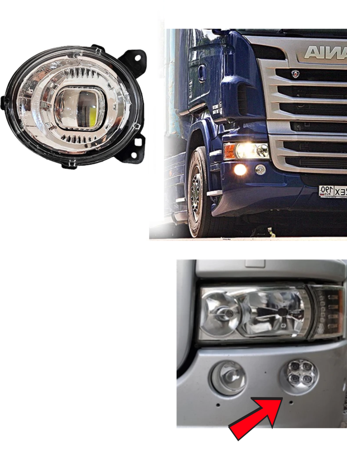 Ляв външен долен LED халоген – допълнителни дълги светлини за SCANIA серия P, G, R, T 2004-2017 OEM: 1446355, 2080688, 1446353