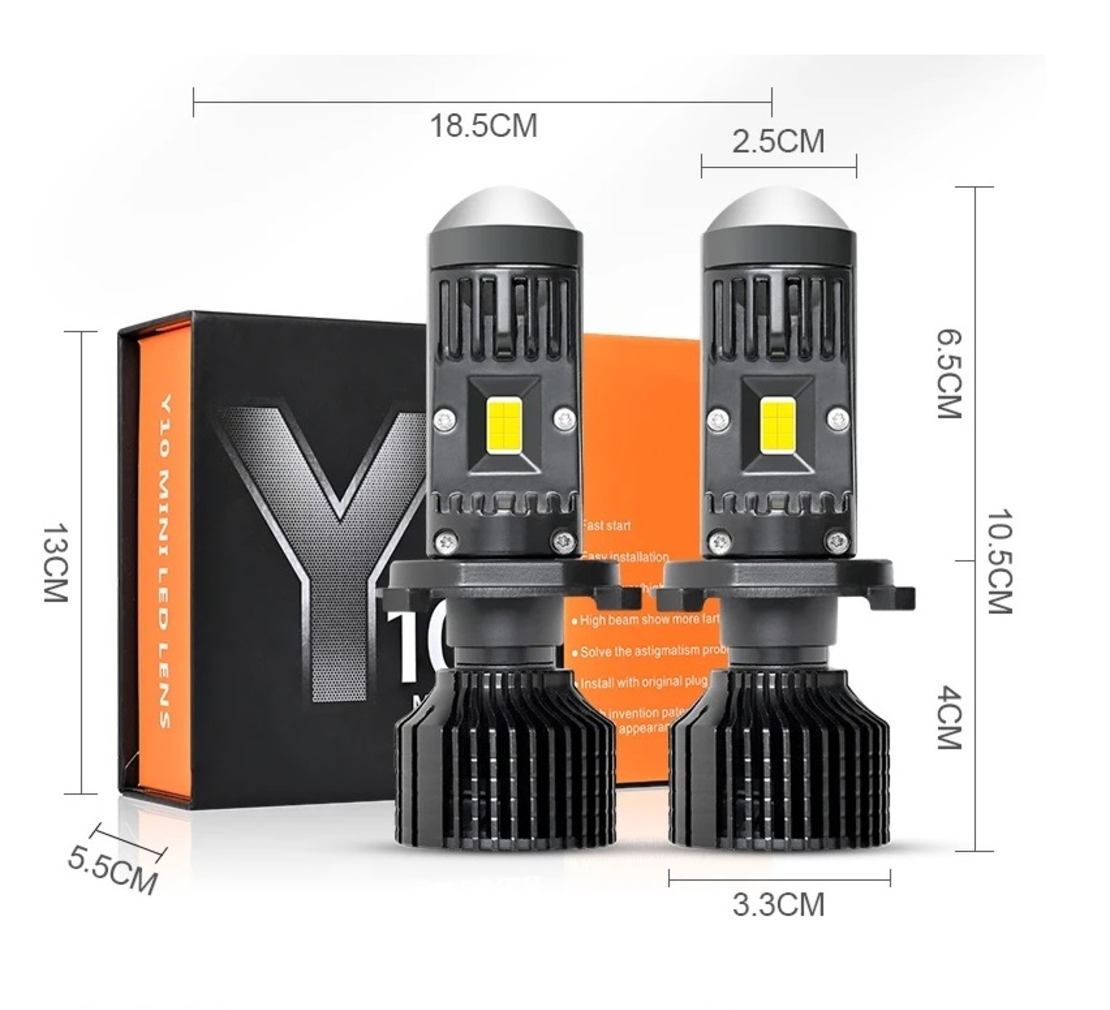 Комплект от 2 броя LED крушки с лупа, Y10 H7, 200%, 50W 6400LM, 6000K, 360° Canbus без грешки – 12V