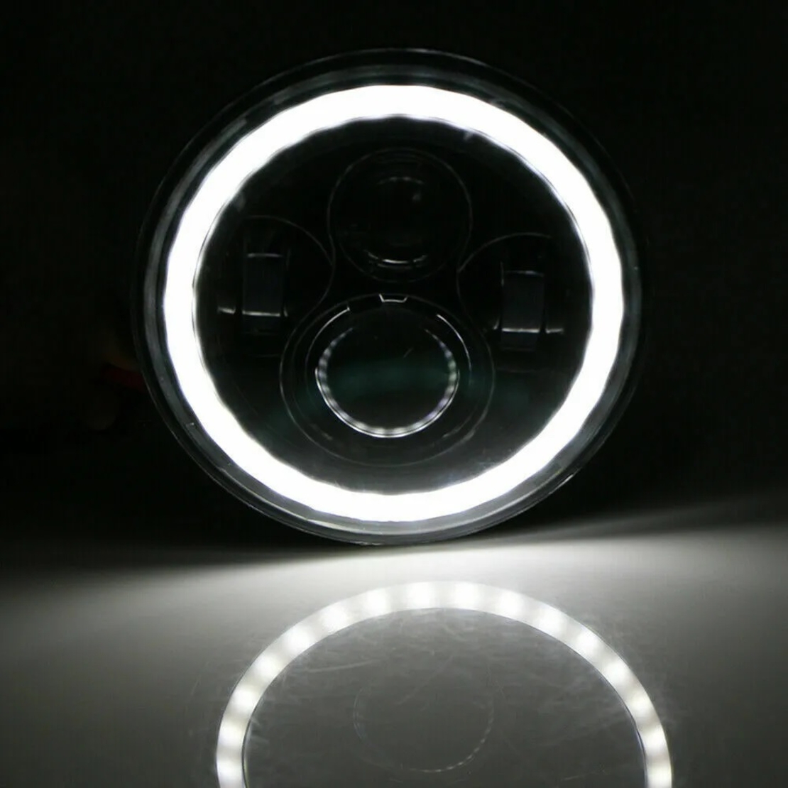 Комплект от 2бр. универсален 7 инча 18см ЛЕД LED фар лампа халоген 12V-24V къси/дълги с DRL дневни светлини мигач бяло-жълто 6500lm за АТВ джип мотоциклет камион трактор и др.